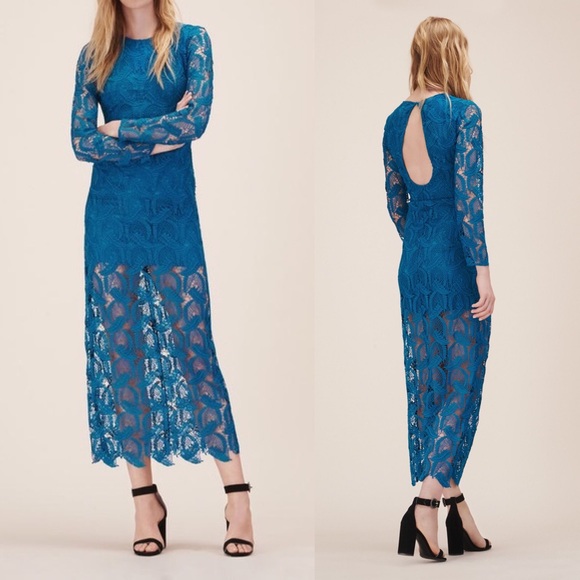 Maje Rosanne Lace Dress Bleu Guipure Maxi Long XS - Picture 12 of 13